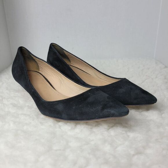 Tory Burch Greenwich Women's Shoes Size 8 M Black Suede Logo-Heel Pump - Picture 1 of 14